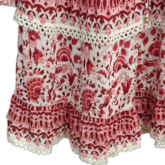 Alicia Bell Paisley Floral Tiered Peasant Dress Size Small Beaded Tassels Boho - Picture 7 of 13